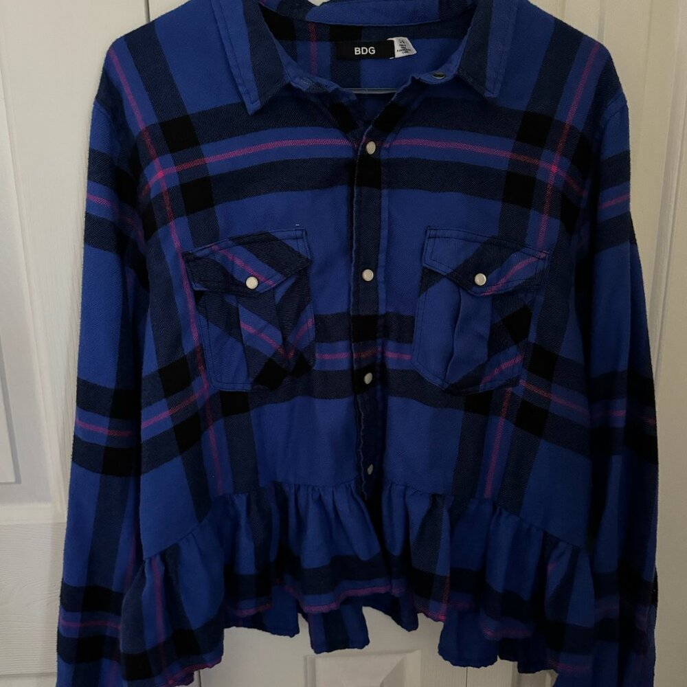 BDG urban outfitters Button-Down Peplum Flannel Top size L